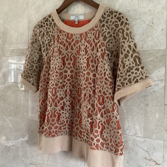 Robert Rodriguez Tan & Orange l Lace Overlay Top Small l Feminine Boho Romantic - Picture 4 of 7